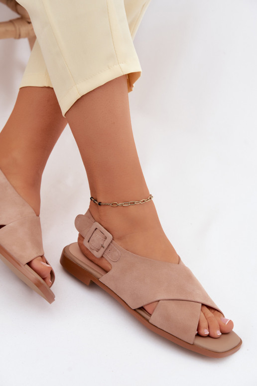 Sandalias de ante con tacones anchos D&A JC61-1001 color arena