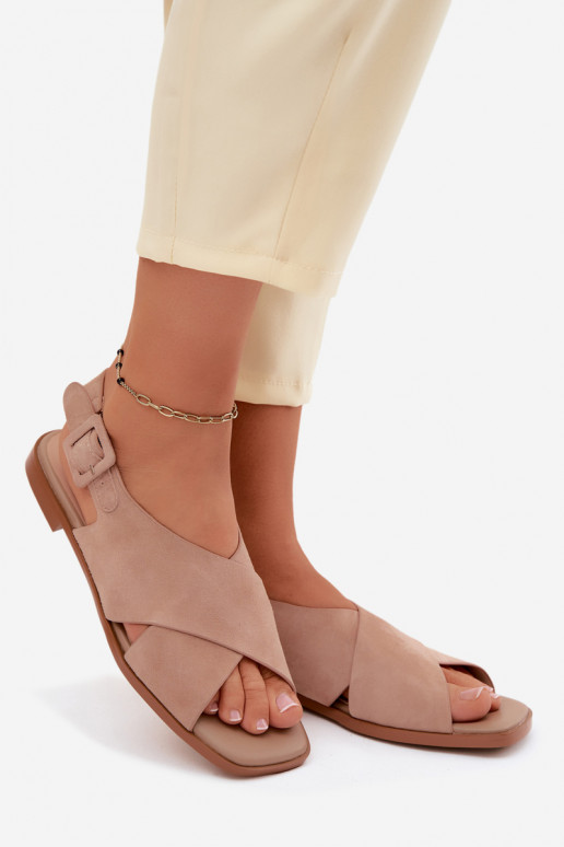 Piel Sandalias mujer ante con tacones anchos D&A JC61-1001 beige