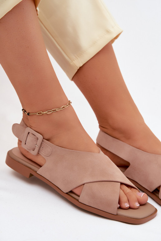 Sandalias de ante con tacones anchos D&A JC61-1001 color arena