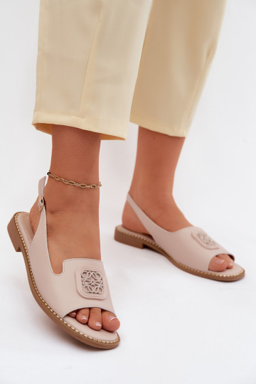 Sandalias de mujer con tacones anchos y adornos S.Barski KV61-6018 color nude