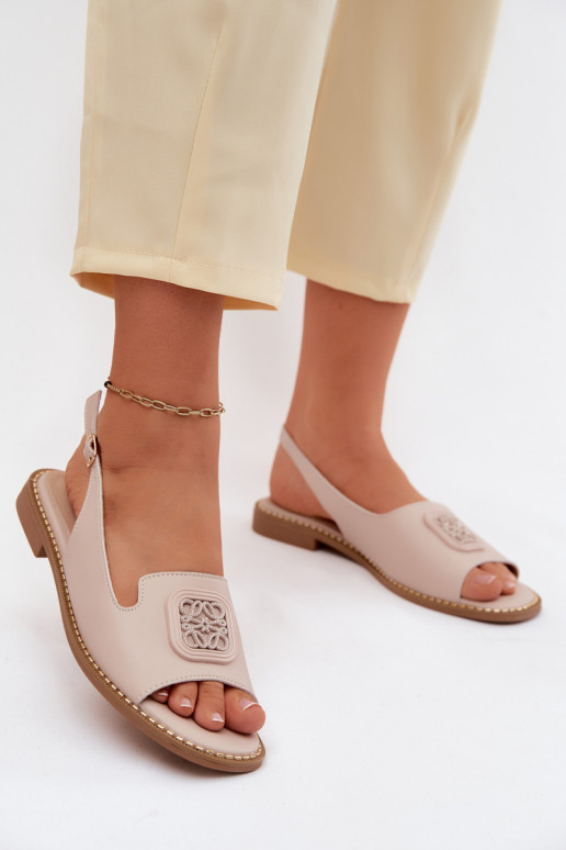 Sandalias de mujer con tacones anchos y adornos S.Barski KV61-6018 color nude