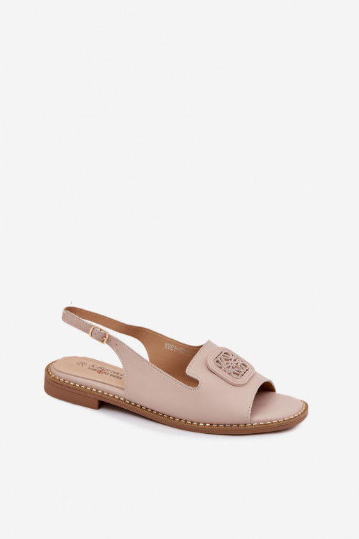 Sandalias de mujer con tacones anchos y adornos S.Barski KV61-6018 color nude