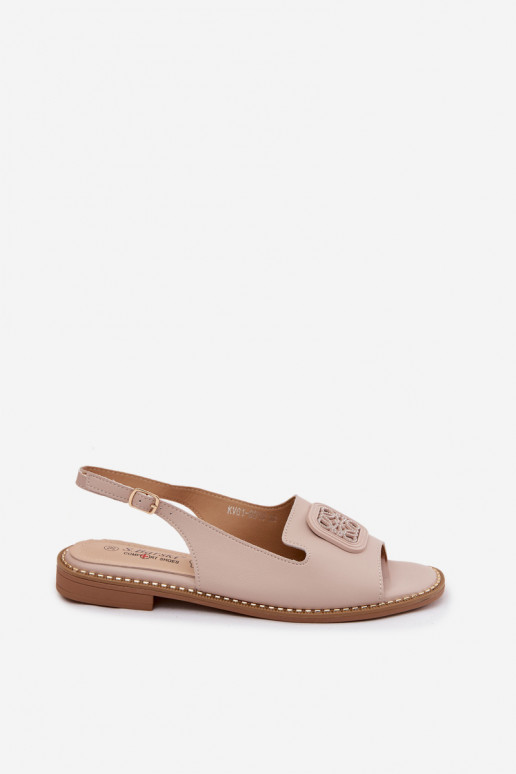Sandalias de mujer con tacones anchos y adornos S.Barski KV61-6018 color nude