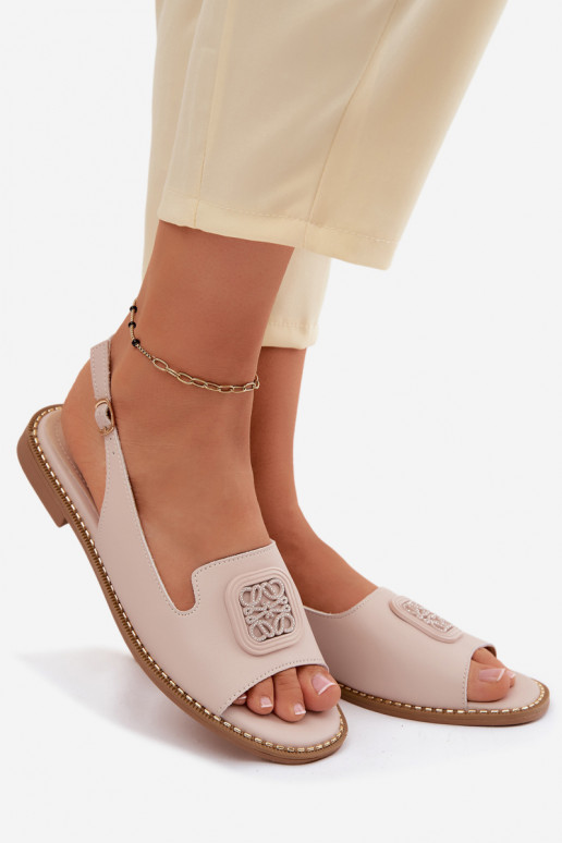 Sandalias de mujer con tacones anchos y adornos S.Barski KV61-6018 color nude