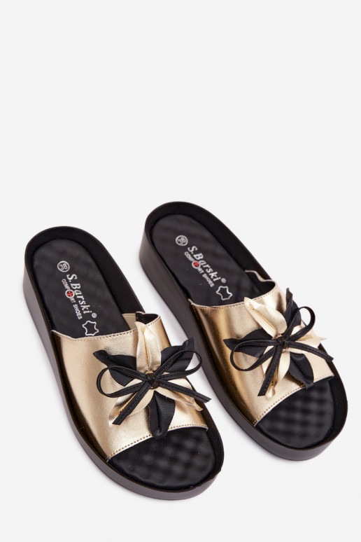 Zapatillas de cuero Femenino con adornos S.Barski KV61-6044 color dorado