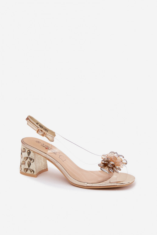 Sandalias transparentes con gemas brillantes en el tacón S.Barski KV61-6068 doradas