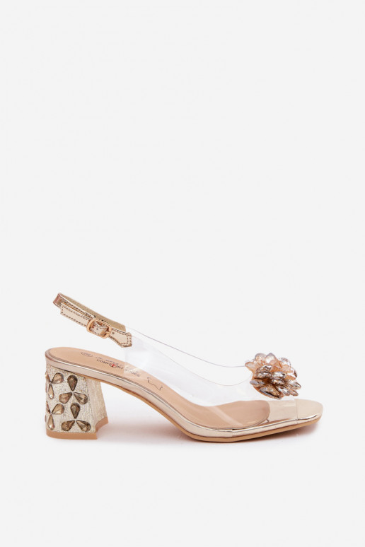Sandalias transparentes con gemas brillantes en el tacón S.Barski KV61-6068 doradas