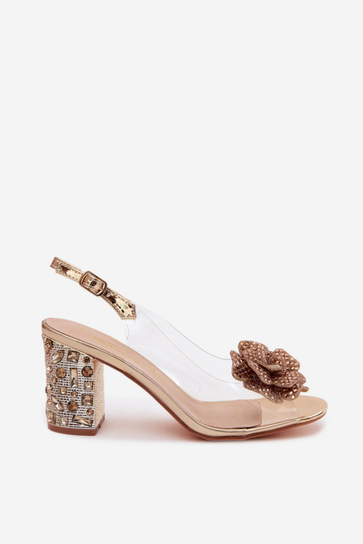 Sandalias transparentes con tacón y gemas brillantes D&A MR61-9013 doradas