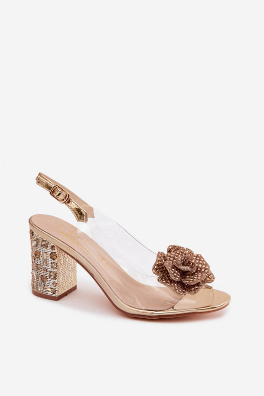 Sandalias transparentes con tacón y gemas brillantes D&A MR61-9013 doradas