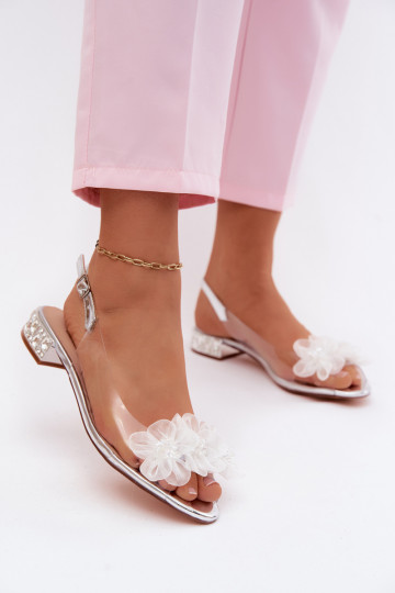 Sandalias transparentes con gemas brillantes y motivos florales de malla D&A MR61-9006 plateadas 2
