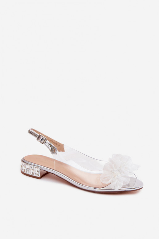 Sandalias transparentes con gemas brillantes y motivos florales de malla D&A MR61-9006 plateadas
