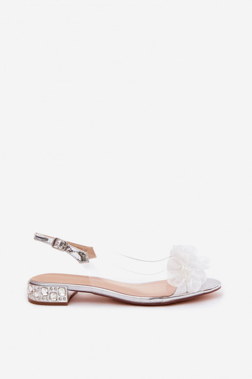 Sandalias transparentes con gemas brillantes y motivos florales de malla D&A MR61-9006 plateadas