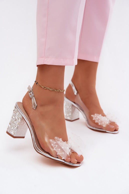 sandalias con tacones con ojos brillantes SiateczkoAa con cintas D&A MR61-9010 color plata