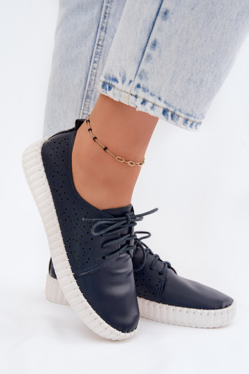 Zapatos perforados azul oscuro con cordones Pearla