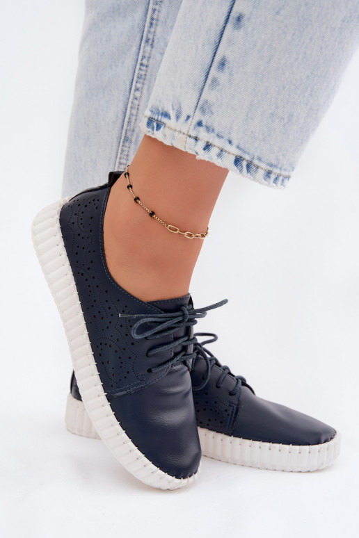 Zapatos perforados azul oscuro con cordones Pearla