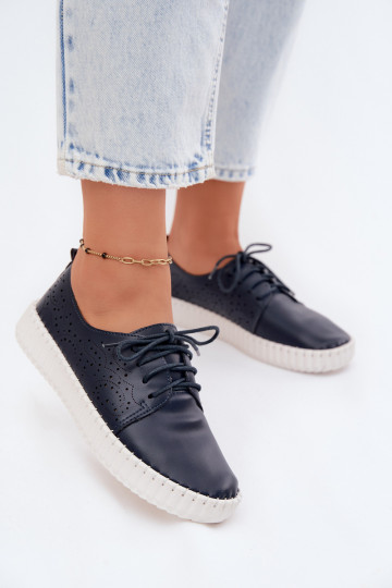 Zapatos perforados azul oscuro con cordones Pearla 2