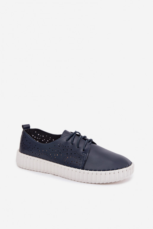 Zapatos perforados azul oscuro con cordones Pearla