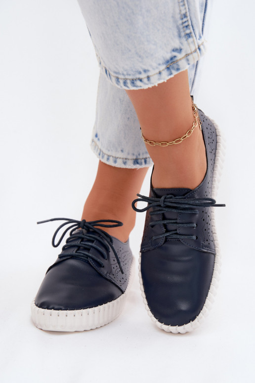 Zapatos perforados azul oscuro con cordones Pearla
