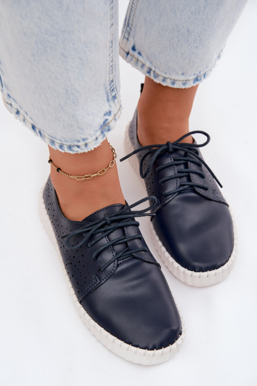 Zapatos perforados azul oscuro con cordones Pearla