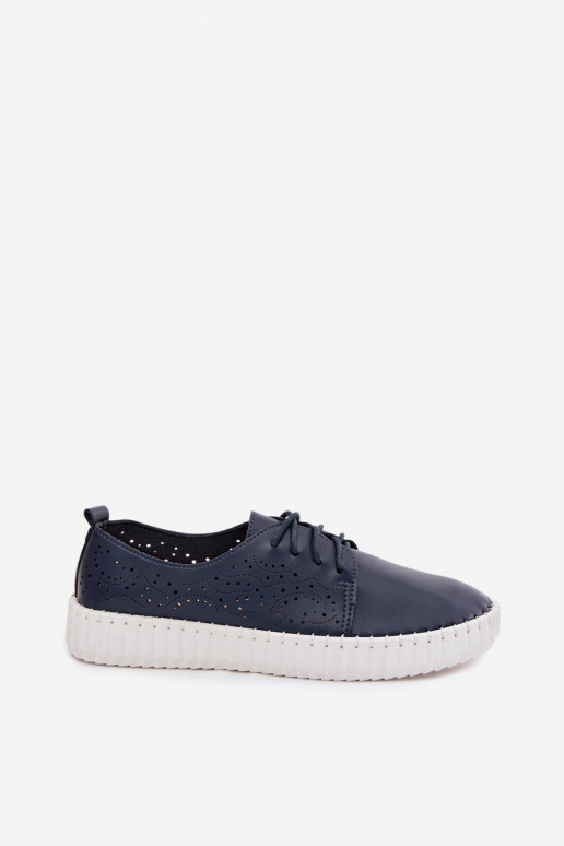 Zapatos perforados azul oscuro con cordones Pearla