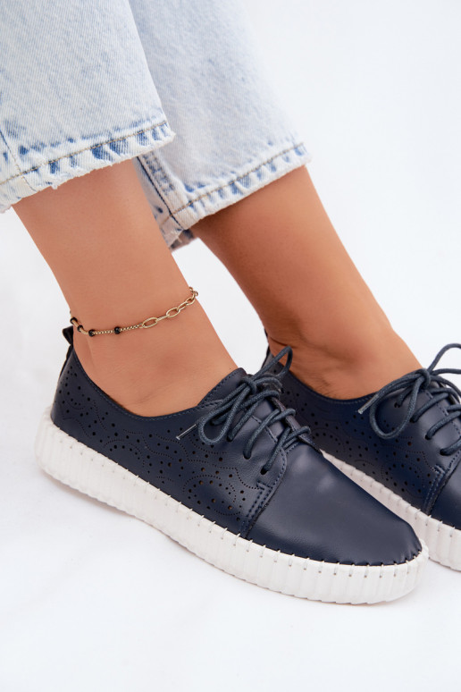 Zapatos perforados azul oscuro con cordones Pearla
