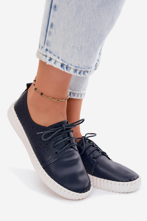 Zapatos perforados azul oscuro con cordones Pearla