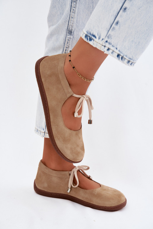 Piel Bailarinas de ante Barefoot con correas Zazoo 021 beige