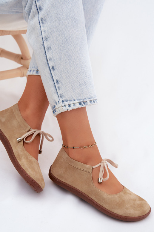 Piel Bailarinas de ante Barefoot con correas Zazoo 021 beige