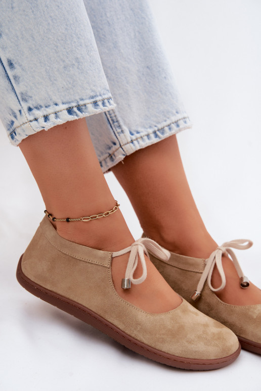 Piel Bailarinas de ante Barefoot con correas Zazoo 021 beige