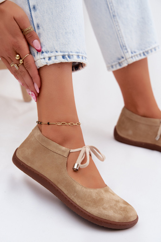 Piel Bailarinas de ante Barefoot con correas Zazoo 021 beige