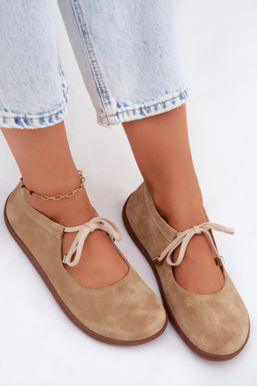 Piel Bailarinas de ante Barefoot con correas Zazoo 021 beige