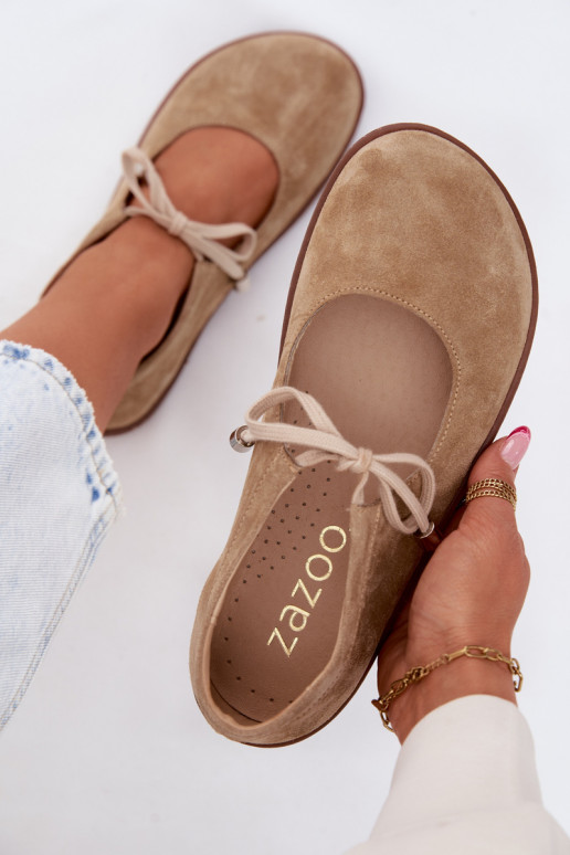 Piel Bailarinas de ante Barefoot con correas Zazoo 021 beige