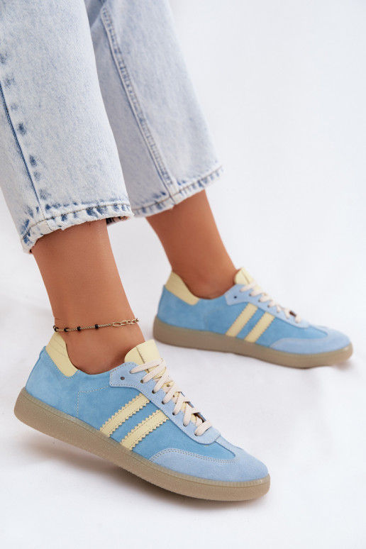 Zazoo N1068 de gamuza Bajo Zapatillas modelo zapatos. Femenino azul claro