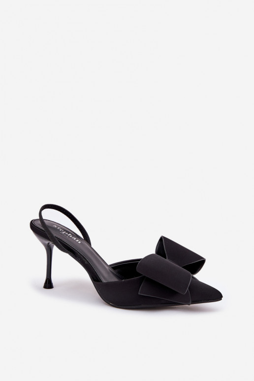 Zapatos de tacón alto negros con talón abierto y lazo Eklevia