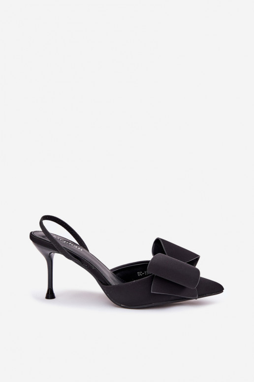 Zapatos de tacón alto negros con talón abierto y lazo Eklevia