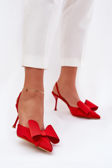 Zapatos de tacón alto rojos con talón abierto y lazo Eklevia