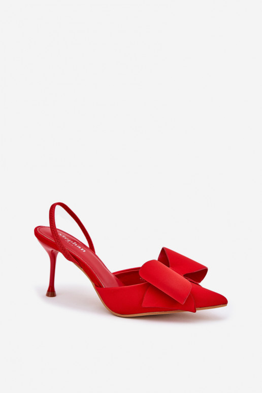 Zapatos de tacón alto rojos con talón abierto y lazo Eklevia