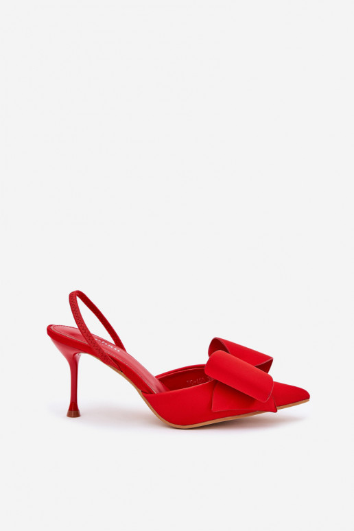 Zapatos de tacón alto rojos con talón abierto y lazo Eklevia