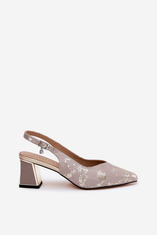 Piel Sandalias de tacón alto para mujer. Ze Szpiczastymi Noskami Vinceza 66733 oro-color plata