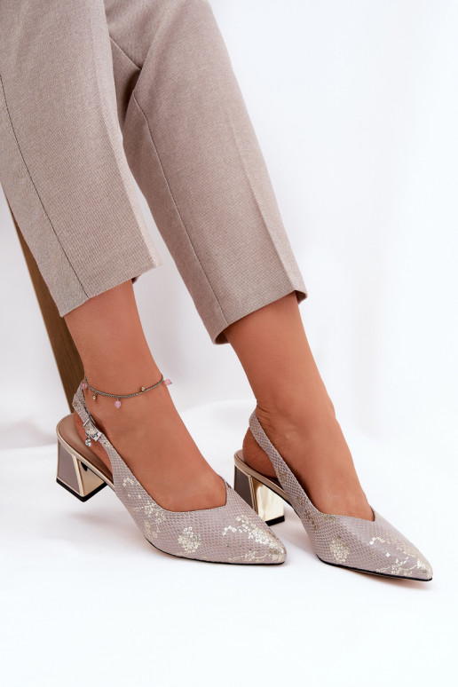 Piel Sandalias de tacón alto para mujer. Ze Szpiczastymi Noskami Vinceza 66733 oro-color plata