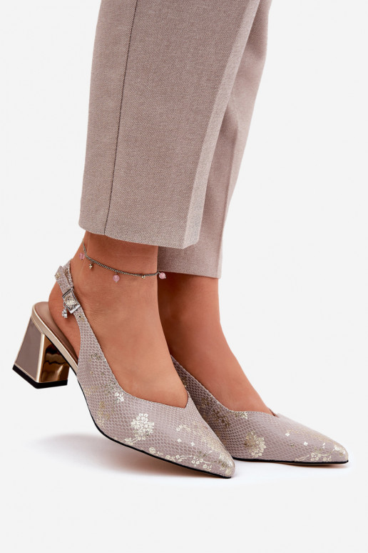 Piel Sandalias de tacón alto para mujer. Ze Szpiczastymi Noskami Vinceza 66733 oro-color plata