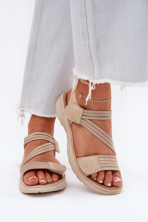 Femenino Sandalias cómodas con sujetadores adhesivos beige Hallriva