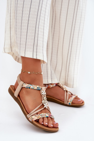 Sandalias de mujerPrzypinkami I Plecionymi Paskami beige Nusoreth