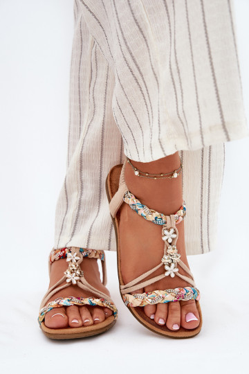 Sandalias de mujerPrzypinkami I Plecionymi Paskami beige Nusoreth 2