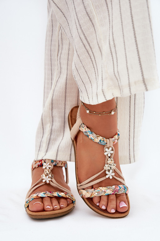 Sandalias de mujerPrzypinkami I Plecionymi Paskami beige Nusoreth