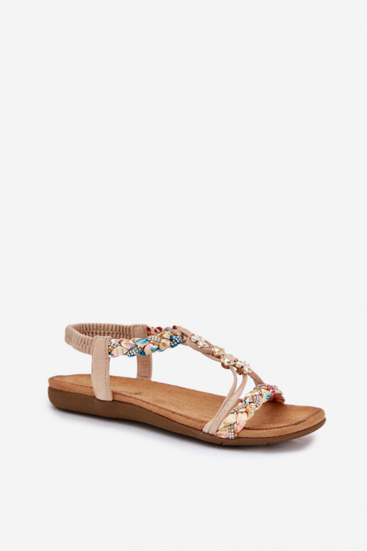 Sandalias de mujerPrzypinkami I Plecionymi Paskami beige Nusoreth