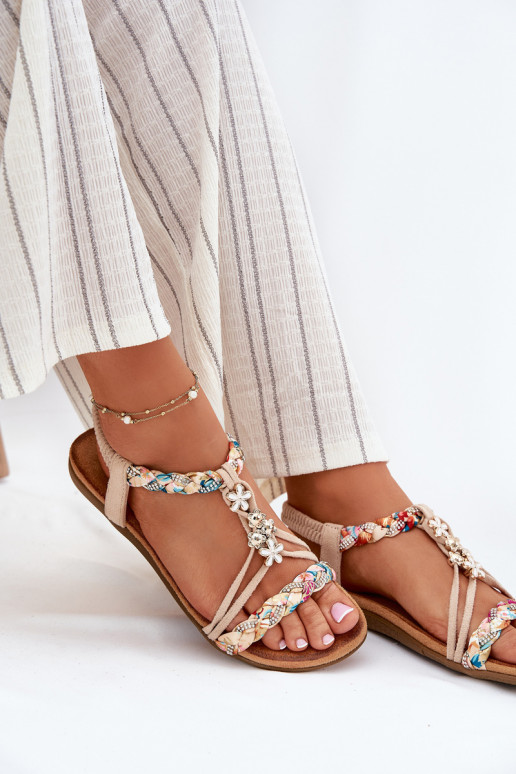 Sandalias de mujerPrzypinkami I Plecionymi Paskami beige Nusoreth