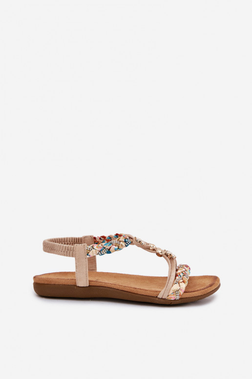 Sandalias de mujerPrzypinkami I Plecionymi Paskami beige Nusoreth