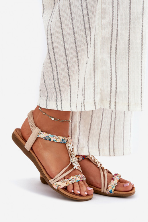 Sandalias de mujerPrzypinkami I Plecionymi Paskami beige Nusoreth