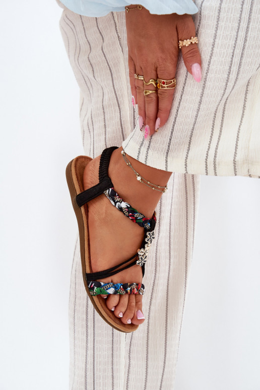 Sandalias de mujerPrzypinkami I Plecionymi Paskami de color negro Nusoreth